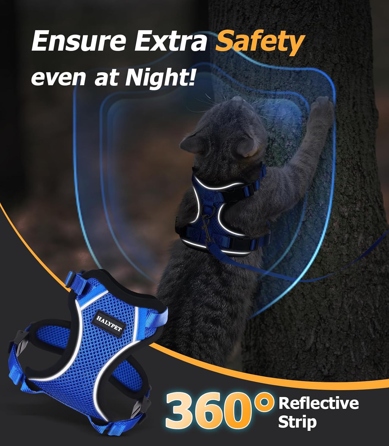 SecureCat Adjustable Mesh Harness & Leash Set — Escape-Proof, Reflective, Ergonomic Fit