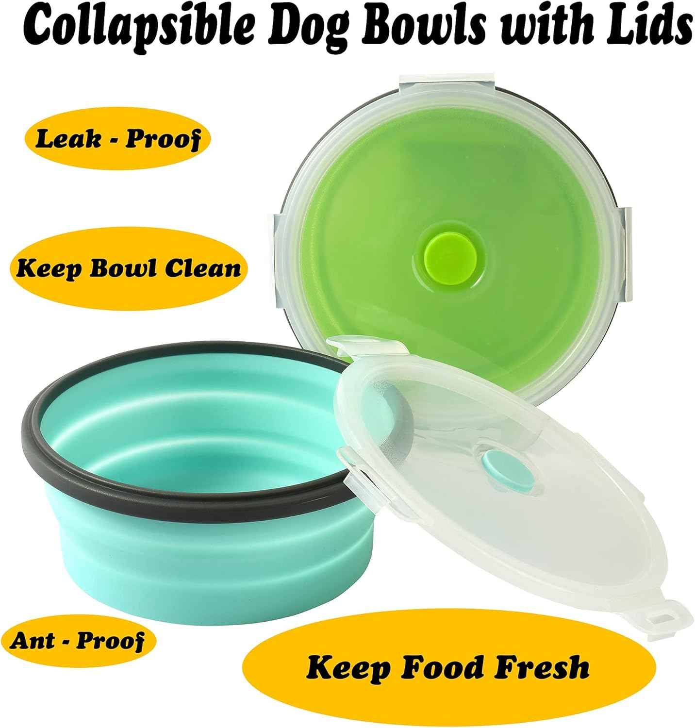 2-Pack Collapsible Cat Bowls with Lids – Portable Travel Pet Feeders (17oz)