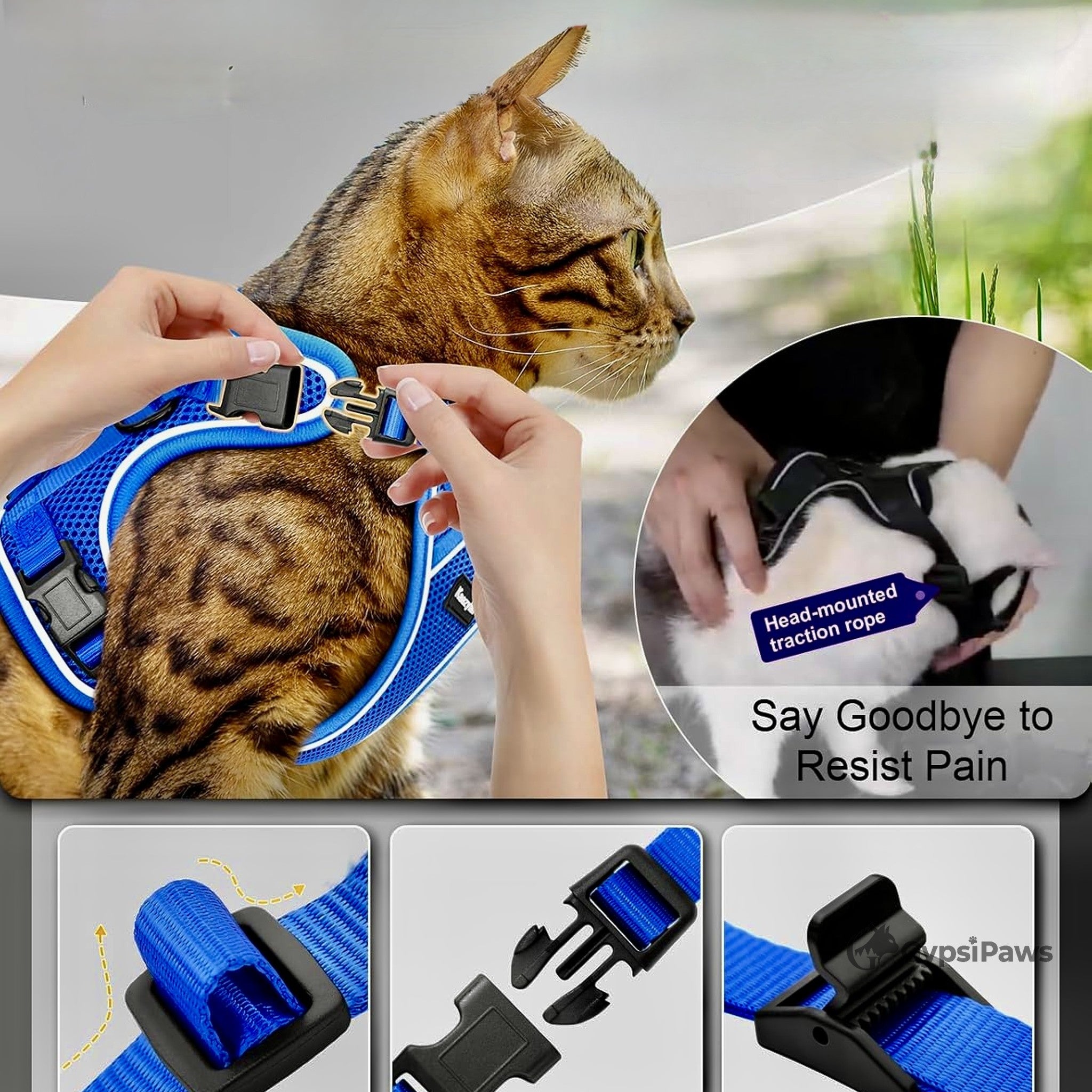 SecureCat Adjustable Mesh Harness & Leash Set — Escape-Proof, Reflective, Ergonomic Fit